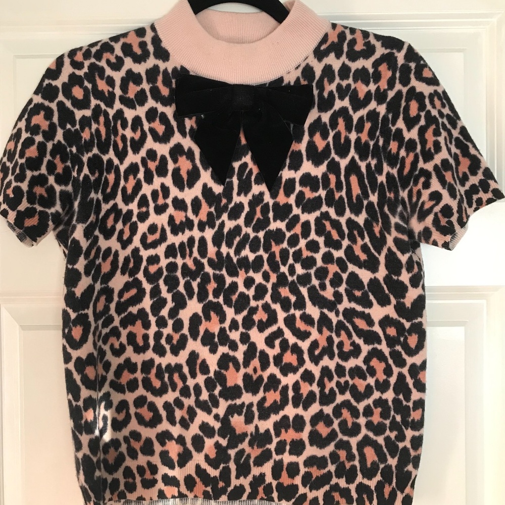 velvet bow leopard print sweater